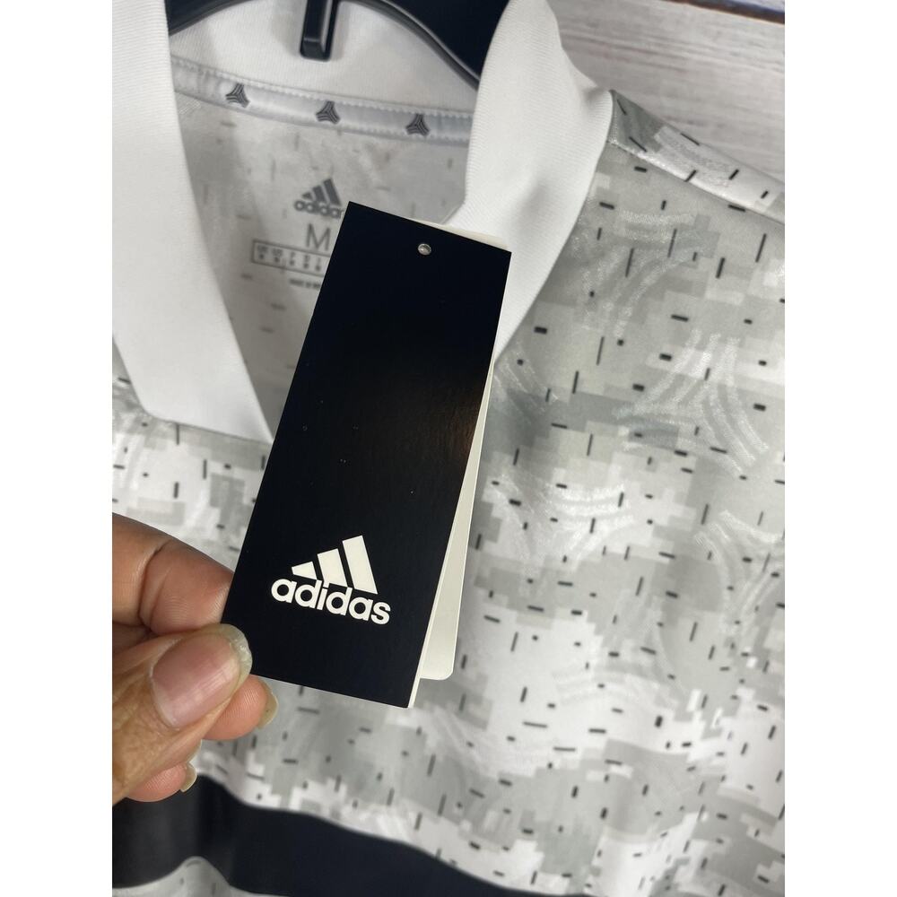 Adidas Shirt Men's SZ M White Gray Tan AOP Jersey Three Stripes Athletic DZ9536 - Picture 7 of 10